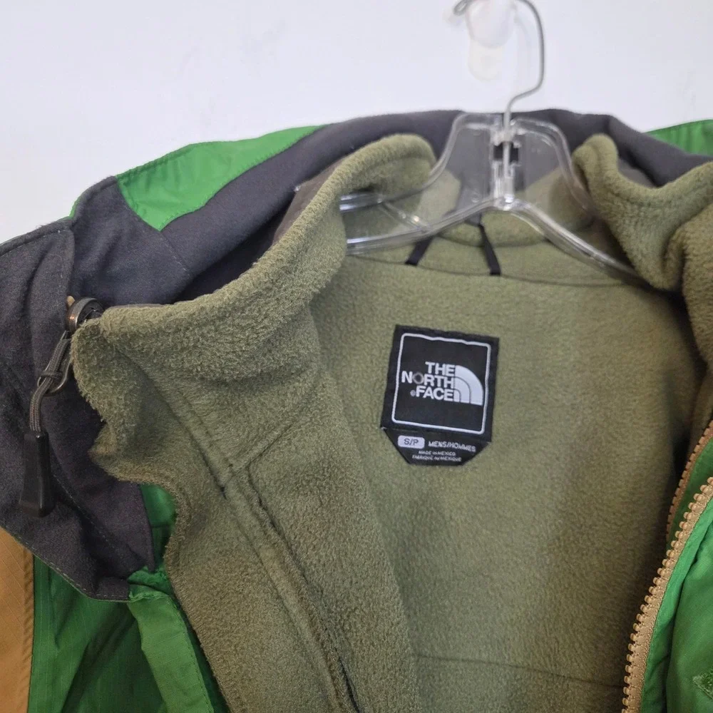 The North Face HyVent Jacket Mens Small Green Tan Notre Dame Fleece Lined Hooded